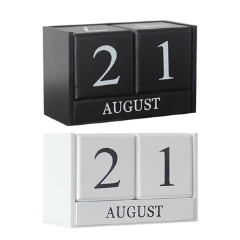 

2 Pcs Vintage Wooden Perpetual Desk Calendar Block Planner Permanent Desktop Organizer - Black & White