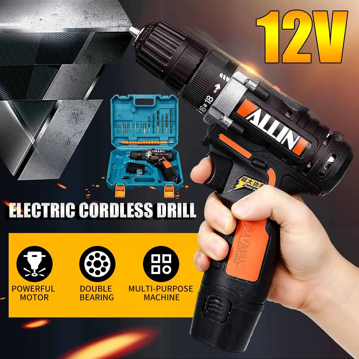 

12V Cordless Drill Electric Screwdriver 25NM Fast charging Rechargeable Household Mini Power Tools Drill Bit Set