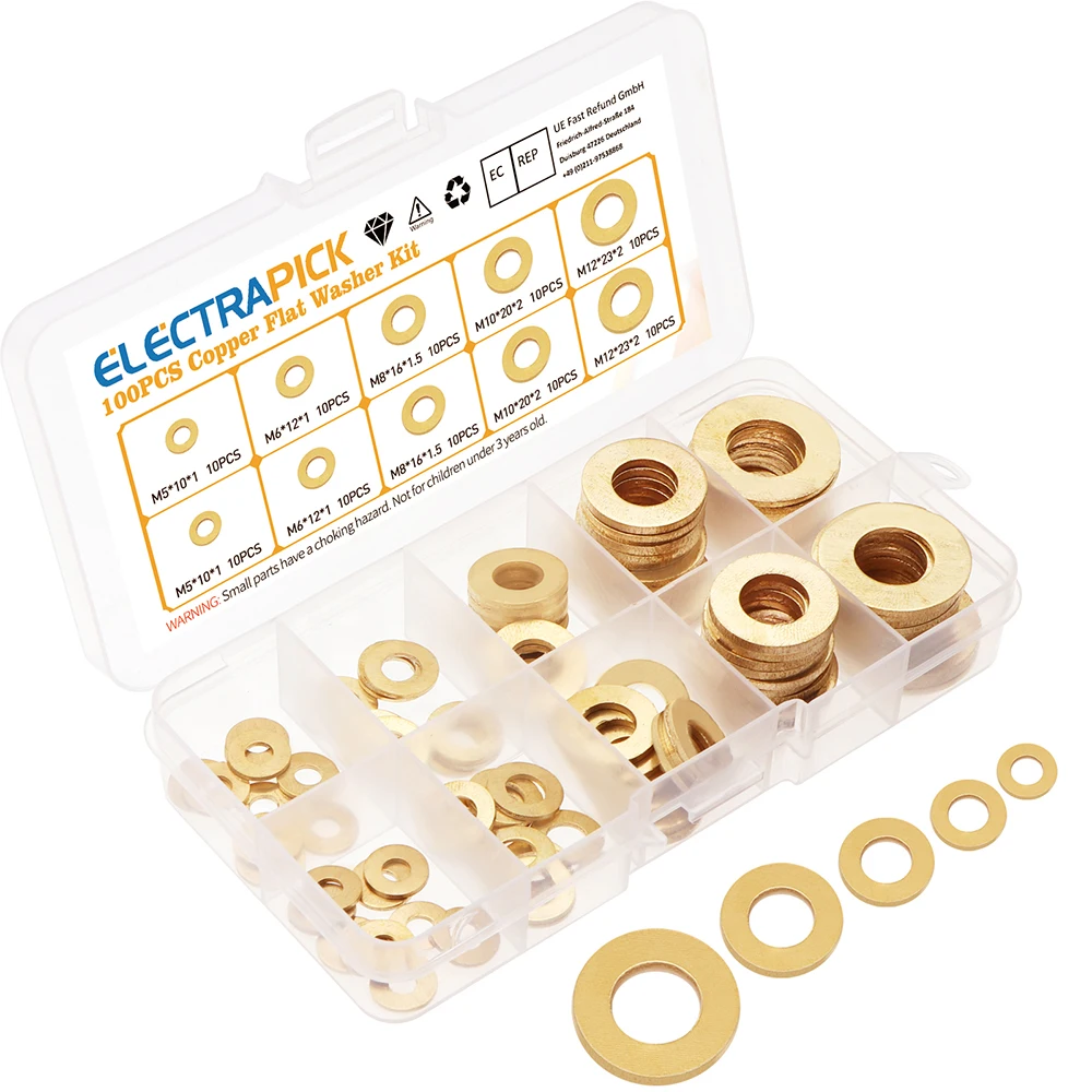 M5 M6 M8 M10 M12 Solid Brass Copper Flat Washer Plain Gasket Pad Crush Sealing Seal Ring 100/70pcs | Обустройство дома