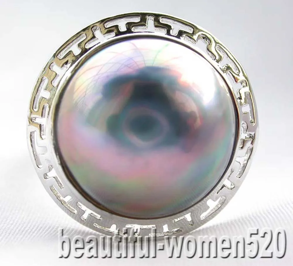 

P7767 белый, синий, розовый, 20 мм, кольцо из стерлингового серебра 14KT с жемчугом в форме мабе из южно-морского жемчуга