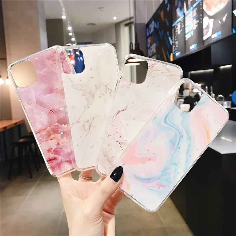 

Fashionable Epoxy Gold Foil Glitter Color Marble Phone Case For iPhone 11 12 Mini Pro MAX 7 8 Plus XR SE2020 Soft TPU Back Cover