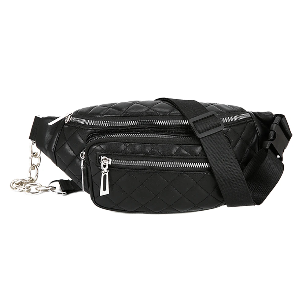 Классическая однотонная сумка-мессенджер из искусственной кожи для женщин, сумка на пояс с цепочкой, Спортивная повседневная сумка для девочек, дорожная сумка на молнии, сумки через плечо