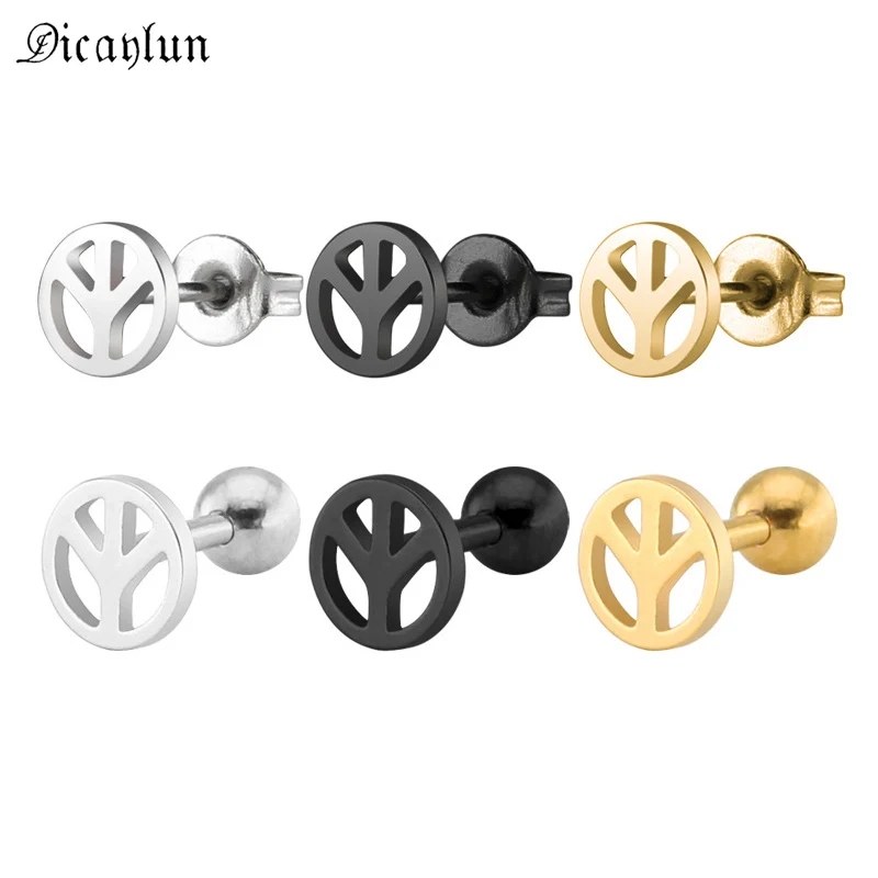 One Dozen New Wholesale Stainless Steel Gold Peace Sign Stud Earrings #E1360-12 