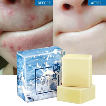 

60g Sea Salt Soap Moisturizing Goat Milk Face Wash Soap Base Removal Pimple Pores Acne Treatment Cleaner Skin Care TSLM2