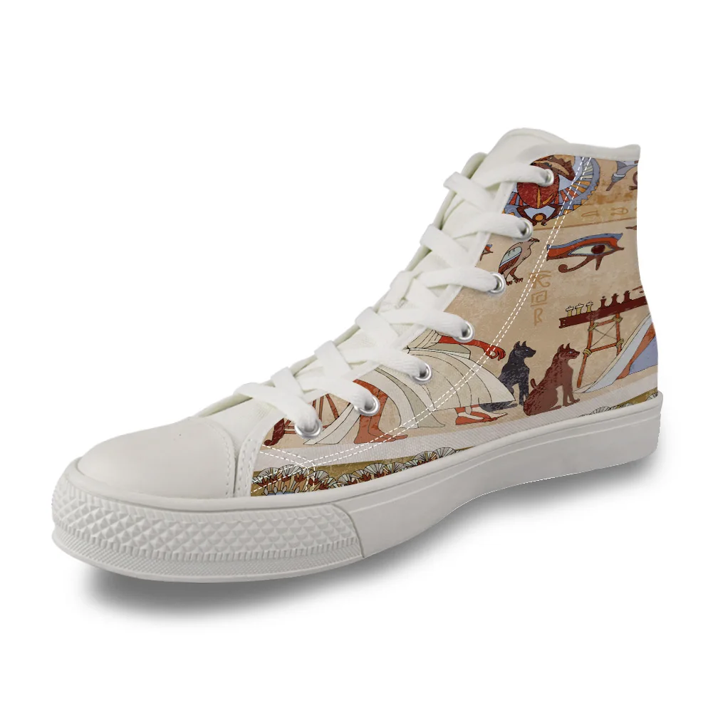 

Hieroglyphic Carvings Ancient Egyptian Temple High Top White Canvas Vulcanized Breathable Shoes