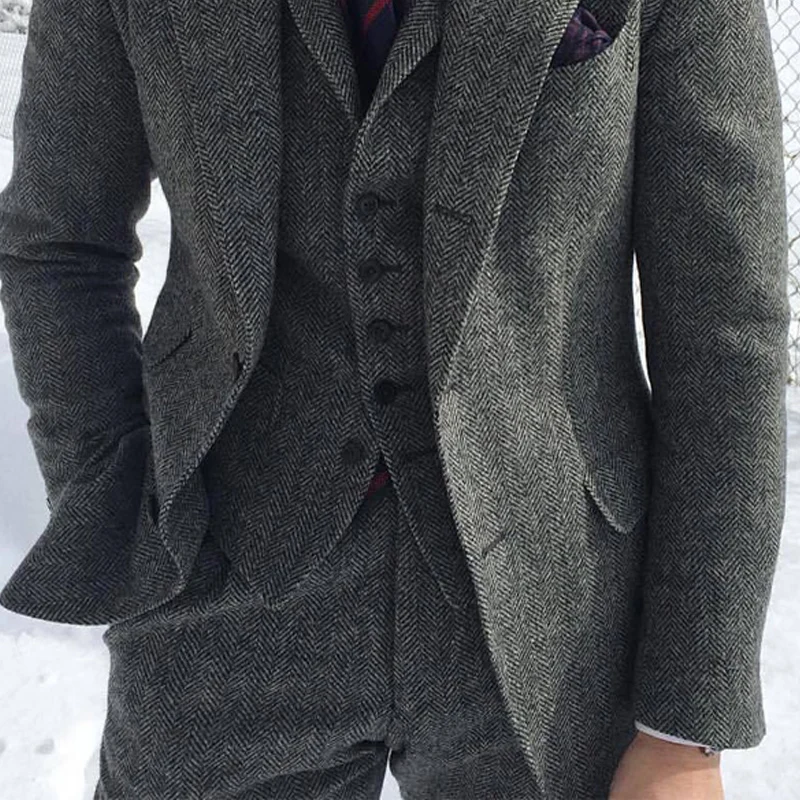 Abiti da uomo in Tweed di lana grigia per matrimonio invernale smoking da  sposo formale 3 pezzi a spina di pesce Set moda maschile giacca gilet con  pantaloni|Suits| - AliExpress