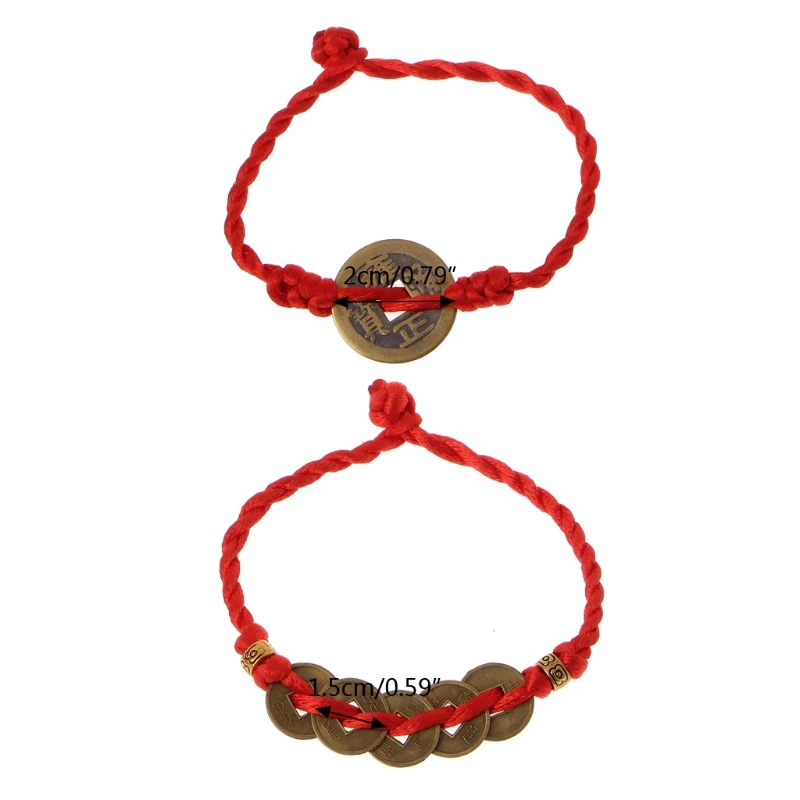 

Chinese Feng Shui Wealth Lucky Copper Coins Pendant Red String Bracelets