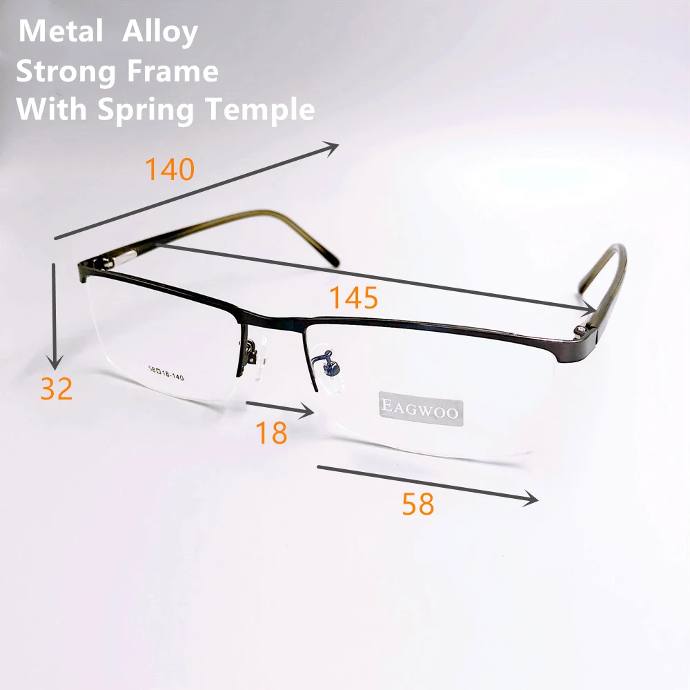 Металлический сплав, половинная оправа, оптическая оправа, рецептурные мужские прямоугольные очки, деловые очки, спортивные очки, широкое большое лицо, 58 мм