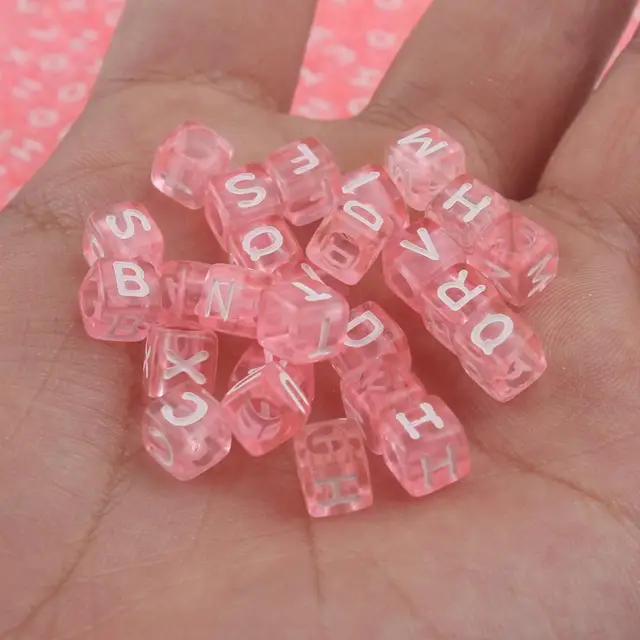 Mixed Letter Acrylic Beads Round Flat Alphabet Digital Cube Loose Spacer Beads For Jewelry Making Handmade Diy Bracelet Necklace 6x6mm Pink