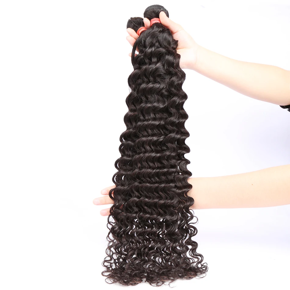 Pacotes com Fechamento Onda de Água Mishell Polegadas Onda Profunda Brasileiro Encaracolado 100% Cabelo Humano 3 4 Pacotes Tecer Rendas Frontal 28 30 40 6 Pacotes com 34 com fecho