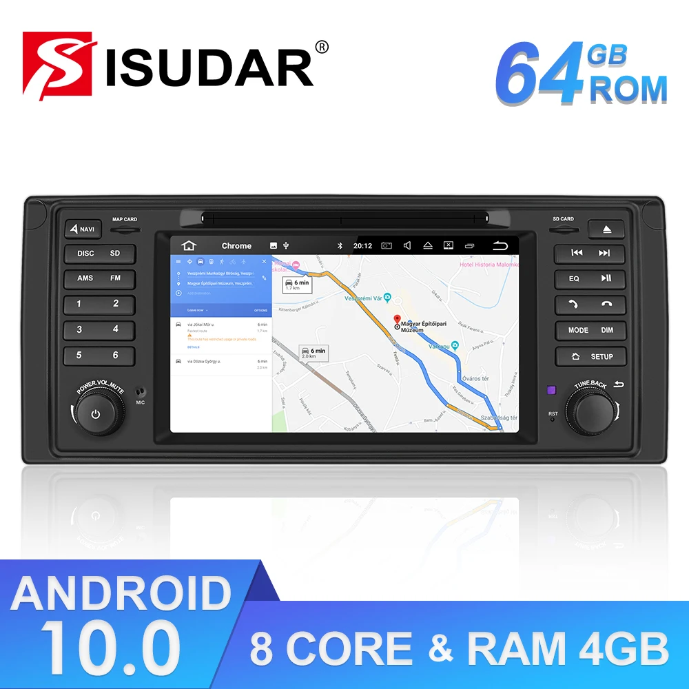 Isudar 1 Din Android 10 Auto Radio For BMW 5 Serie E39 Octa Core RAM 4GB ROM 64GB GPS Car Multimedia Stereo System DSP DVD USB