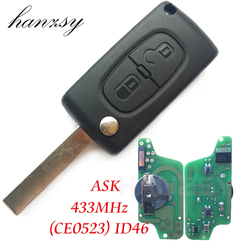 Günstige 2 tasten Fernbedienung Schlüssel Für PEUGEOT 807 407 207 307 308 CE0523 Auto Flip Folding Key ID46 Chip 433MHz HU83 VA2 klinge