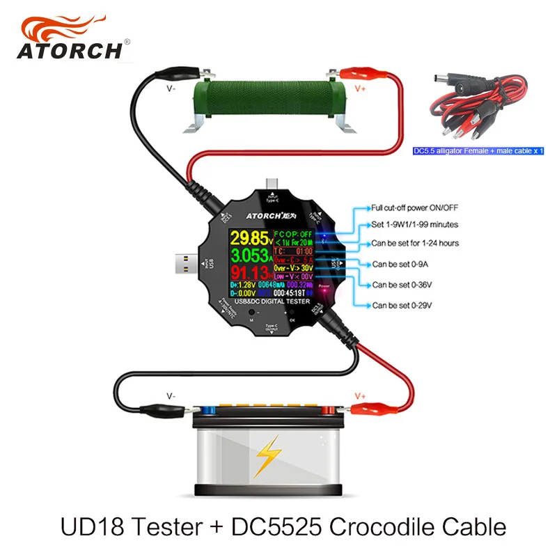 Baratos Probador USB dc voltímetro digital amp medidor de corriente de voltaje amperímetro USB3.0 18 en 1 detector cargador de Banco de energía + DC pinza de cocodrilo