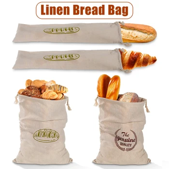 

4 pcs/set Linen Bread Bags Extra Large Natural Unbleached Bread Bags Reusable Drawstring Bag for Loaf Baker JS23