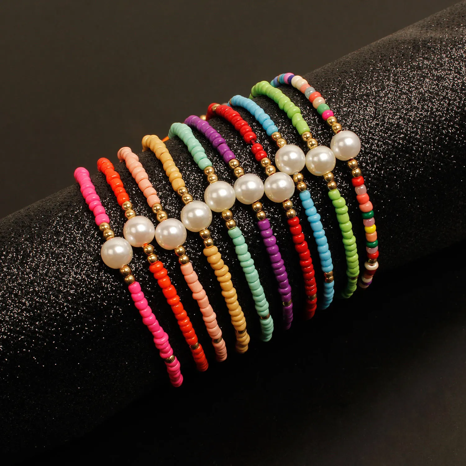 

PZMYCS simple fashion handmade colorful rice beads imitation pearl bracelets for women adjustable rope chain bracelets jewelry