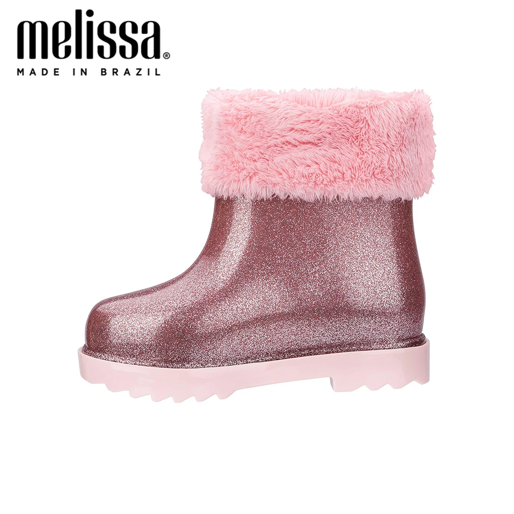 Melissa/резиновые сапоги Mini Melissa II; прозрачная обувь для девочек; плюшевые зимние сапоги; Новинка года; теплые зимние детские сапоги; нескользящая Мягкая подошва для детей