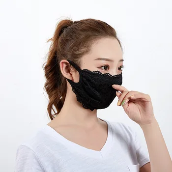 

10pcs Black Thin Women's Lace Sunscreen Mask Breathable Sunshade UV Protection Cotton Mask Lady Lace Mask For Wedding Birde