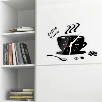 

210*130mm 3D Acrylic Wall Clock DIY Modern Kitchen Home Decor Coffee Better Time Clock Cup Shape Digital Wall Clock Sticker