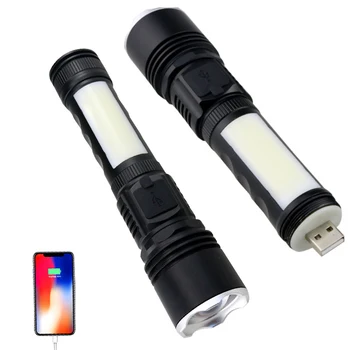 

10W T6 COB LED Flashlight Zoomable Spotlight Floodlight 2000mAh 18650 Rechargeable Work Light Inspection Lamp Red Strobe Light