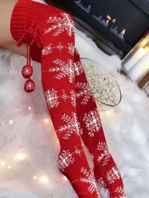 Christmas Snowflake Daily Wear Red Color Stocking Pom Pom Knee Length Socks