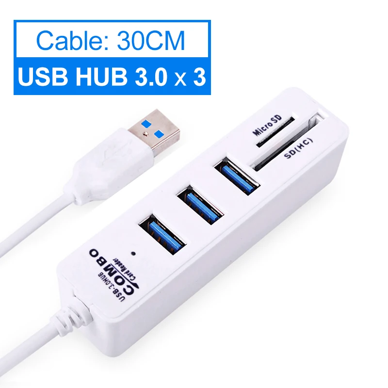 USB Hub 3/6 Port Expander, USB 2.0/3.0 Combo TF/SD Card Reader
