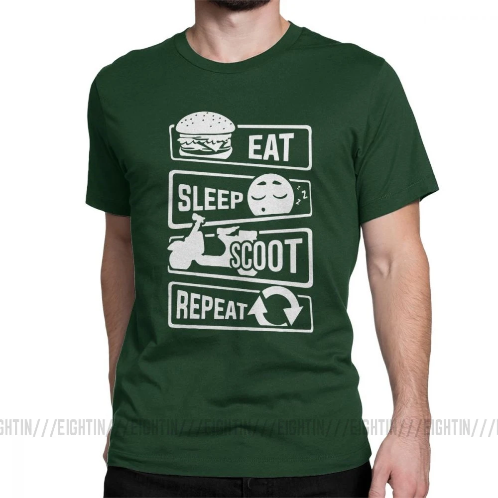 Eat Sleep Scoot Repeat футболка с изображением scooter Italy Vespa Футболка мужская футболка футболки с короткими рукавами из чистого хлопка в стиле хип-хоп - Цвет: Forest Green