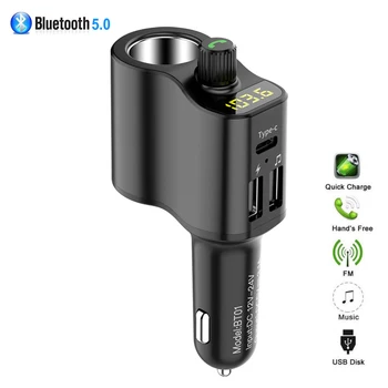 

Bluetooth 5.0 FM Transmitter Car Kit MP3 Modulator Player Wireless Handsfree Audio Receiver Dual USB Type-C Fast Charger 3.1A