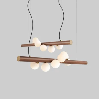 

Nordic wood grain strip magic bean new Chinese restaurant simple bar lighting creative personality modern office chandelier