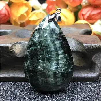 

Top Natural Green Seraphinite Pendant For Woman Men 45x29x11mm Water Drop Beads Crystal Gemstone Necklace Pendant Jewelry AAAAA