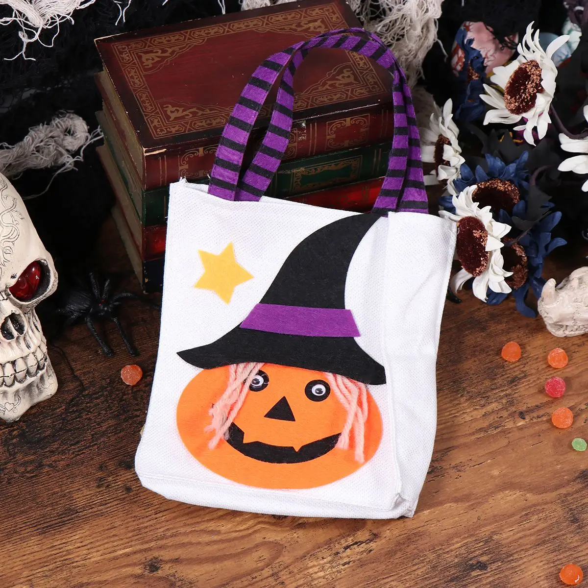 1pc Trick Halloween Bags Pumpkins Candy Bag Standing Up Linen Reusable Portable Cartoon Gift Pouch For Children Kids | Дом и сад