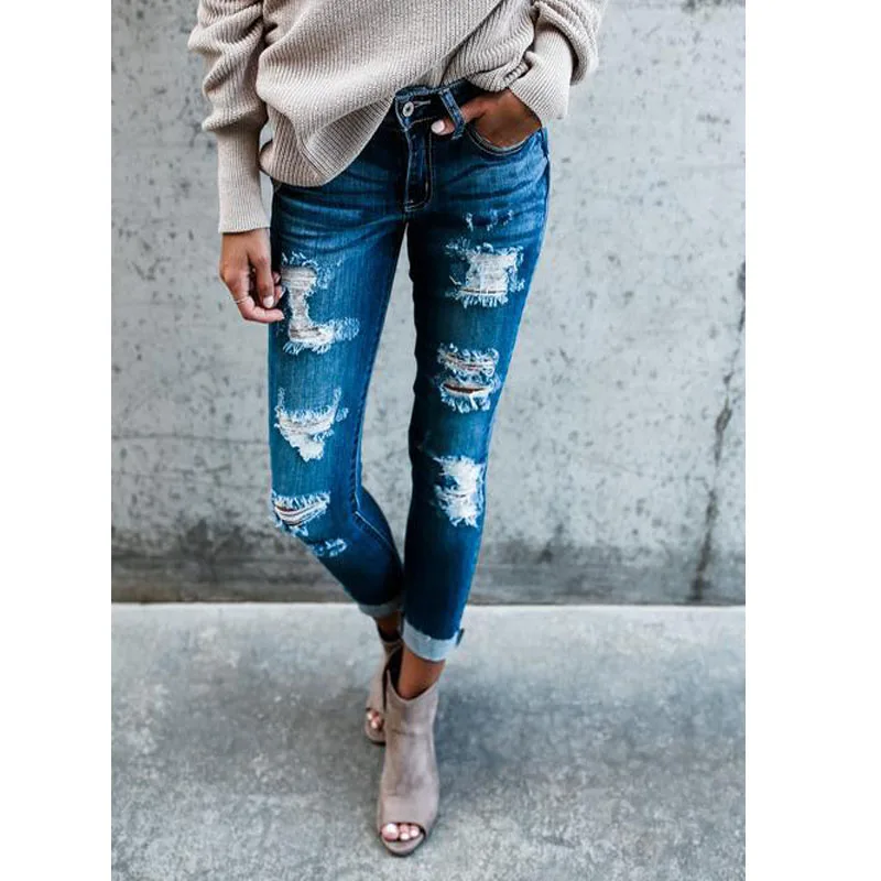 Новинка, женские рваные джинсы со средней посадкой, обтягивающие MS джинсы, хлопок, весна-осень, уличная одежда, женские джинсовые обтягивающие брюки