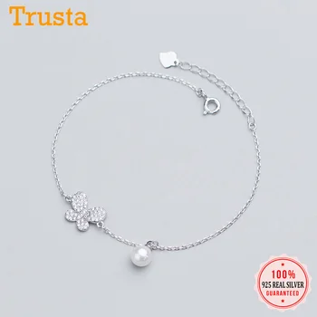 

Trustdavis Genuine 925 Sterling Silver Fashion Sweet Butterfly CZ Pearls Bracelet Bangle For Women Sterling Silver Jewelry DA716