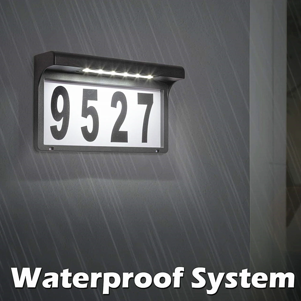 House Number Address Sign LED Solar Light Outdoor Door Plate Wall Light Metal Plaque for Home Garden