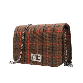 

PinShang Woman Plaid Cross-body Chain Messenger Bag Fashion Canvas Small Single Shoulder Bag