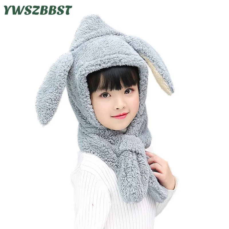 

New Autumn Winter Baby Hat with Hood Scarf Cute Rabbit Ear Warm Plush Kids Baby Hat Cap for Boys and Girls Children Hat