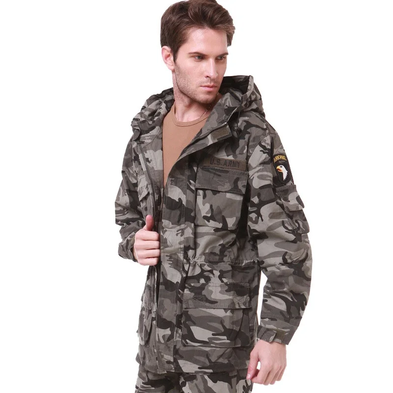 US Army Classic M65 Tactical Trench Men Windbreaker Coat Pure Cotton Solid Men\'s Clothing Winter Fleece Military Jacket AF802