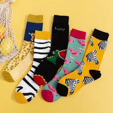 Cartoon Animal Zebra Flamingo Giraffe Women Crew Socks Warm Cotton Funny Cute Kawaii Art Happy Wild Sock Streetwear Calcetines
