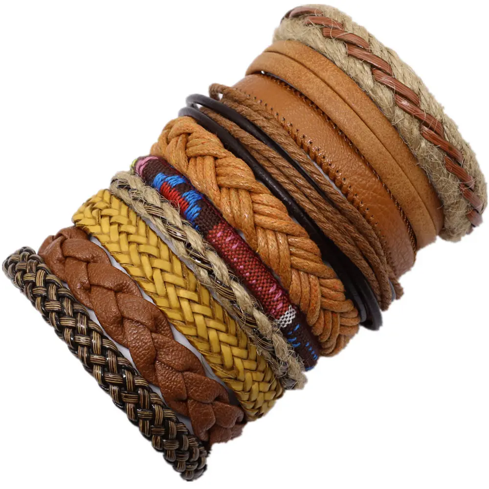 Модный Панк Boho желтый браслет с кожей для мужчин Homme переплетение узором Браслеты