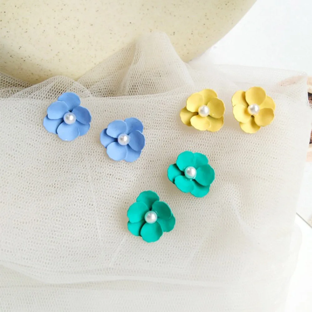 

Sweet Blue Jewelry White Paint Flower Clip Earrings For Women Non Pierced Flroal Jewelry Ear Cuff Green Earing klipsy na uszy