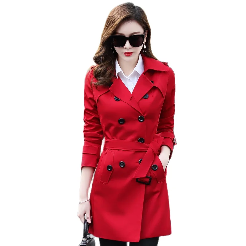 Женский двубортный тренчкот классический цвета хаки черный однотонный В