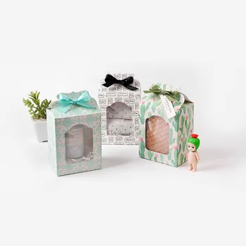 

3 Colors Paper Gift Box with Transparent PVC Window Jewelry Display Packaging Box with Ribbon Wedding Favors Candy Box