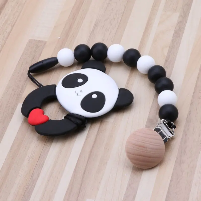 

Baby Teether Ring With Pacifier Chain Clip Panda BPA Free Silicone Teethers Teething Chew Toy Infant Gift GXMB