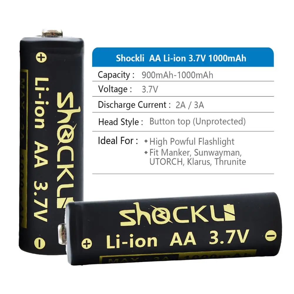 Новинка Shockli 14500 1000mAh 3,7 V литий-ионная аккумуляторная батарея AA литиевая батарея для светодиодных фонарей Налобные игрушки