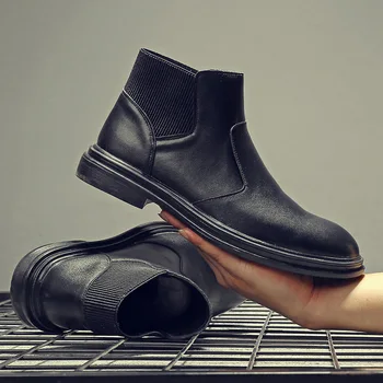 

large size mens fashion balck chelsea boots comfortable genuine leather shoes outdoor tooling shoe ankle boot man bota masculina