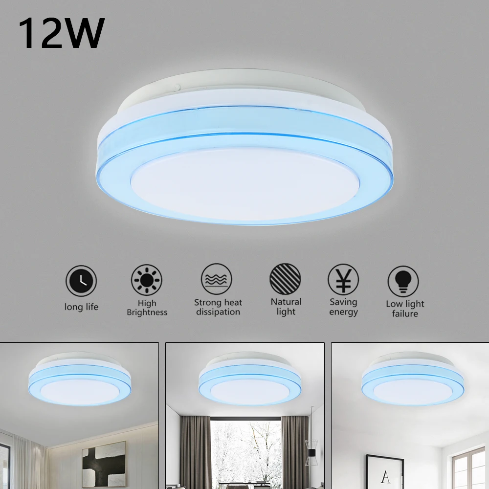

LED Ceiling Light 12W Flush Mounted Round-Blue Border Lamp for Living Room Bedroom Kitchen Lighting Fixture