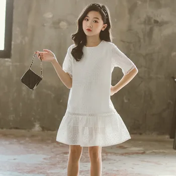 

4 to 16 Years Girls Dress 2020 New Baby Summer Dress Children Cotton Dress with Lining Embroidered Toddler Princess Dress,#5583