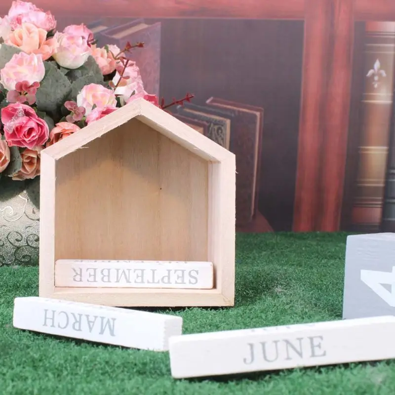 

Vintage Wooden Perpetual Calendar Month Date Display Eternal Block Photography Props Desk Accessory Sweet Home Office Decoration