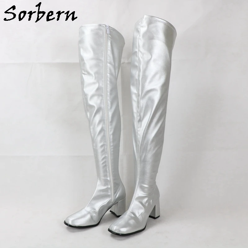 Sorbern-Botas de caña ancha personalizadas para mujer, botines con punta  cuadrada de los años 70, altos hasta el muslo, Vintage, tacón cuadrado -  AliExpress Calzado