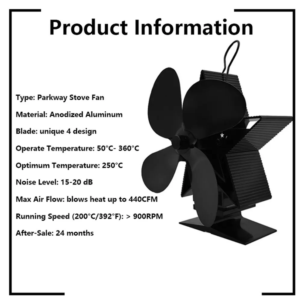 Hot Black Fireplace 4 Blades Heat Powered Stove Fan Log Wood Burner Quiet Home Fireplace Fan Efficient Heat Distribution