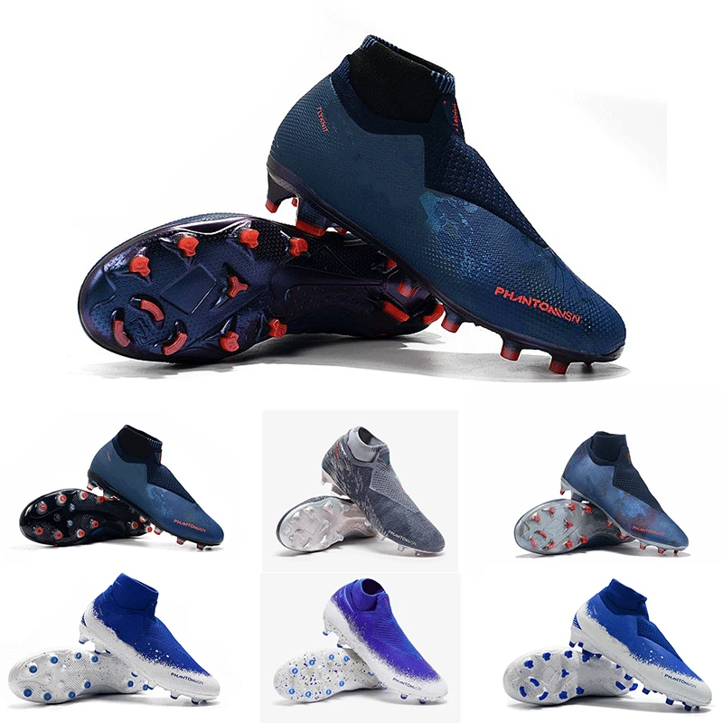 

High Quality 2019 Newest Mens Phantom VSN Elite DF AG FG SG Fully Charged Football Shoes For Cheap Gray Blue White Sport Soccer